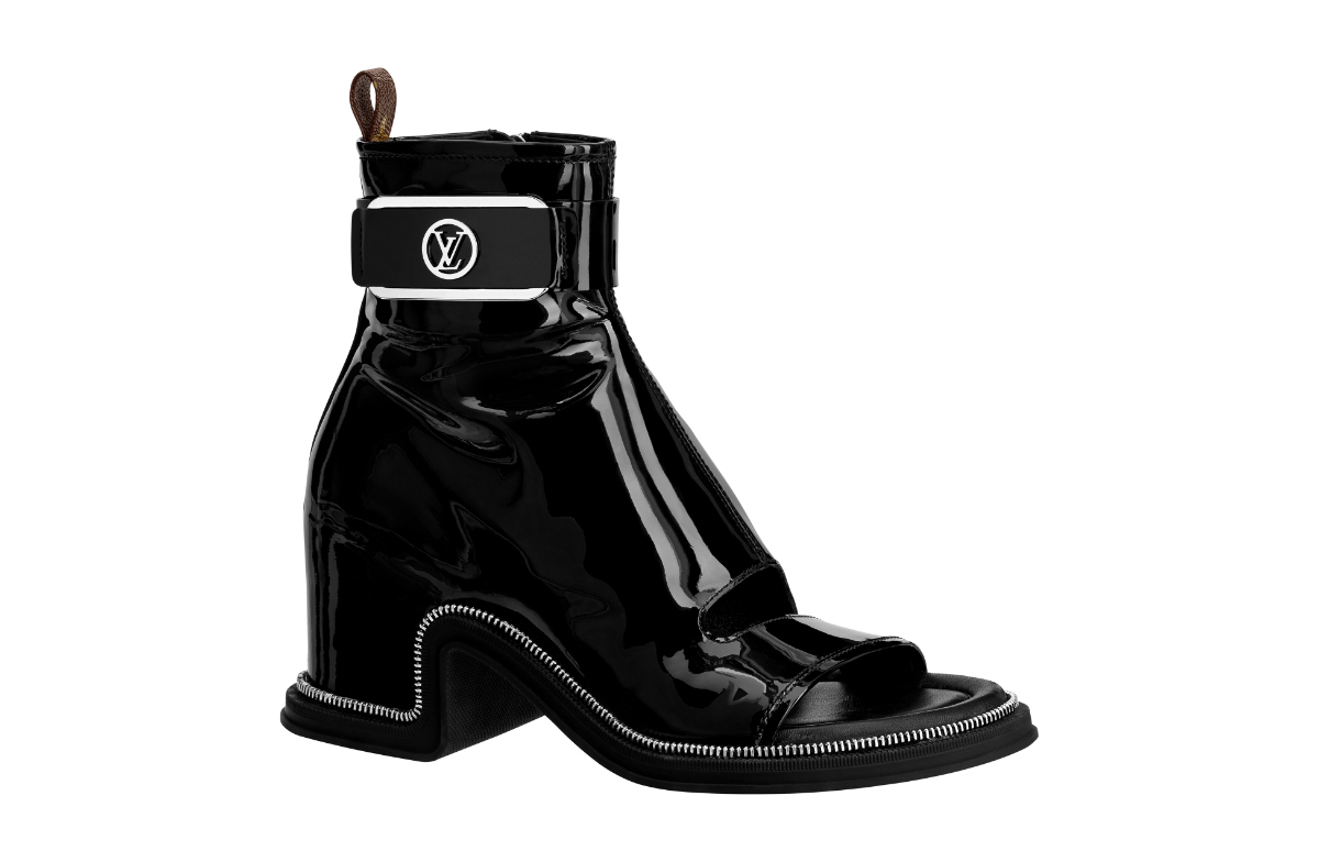 Louis Vuitton Delft Cornelia Croc Black Patent Leather Ankle Boots Heels  Shoes