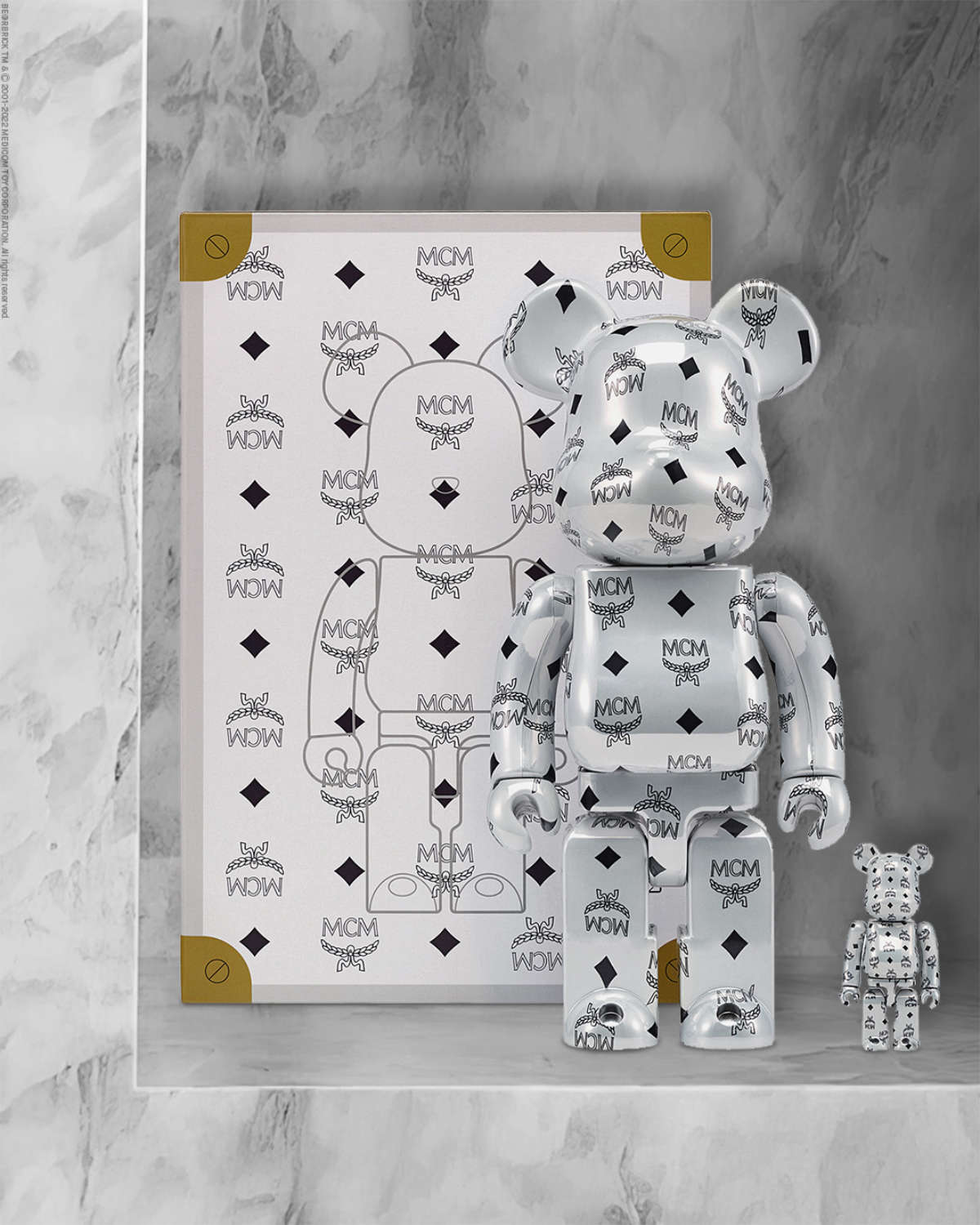 BE@RBRICK MCM WHITE CHROME 100% & 400%