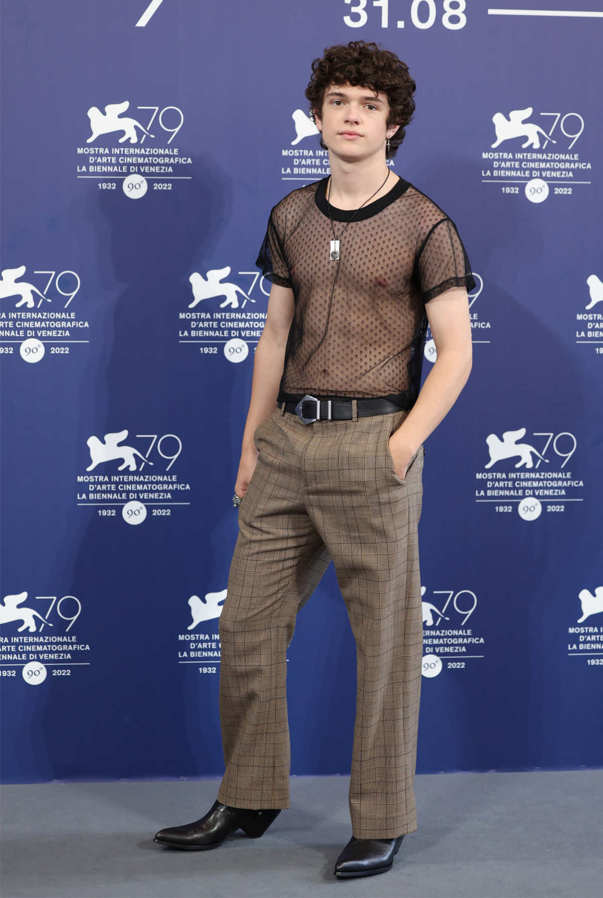 Noah Jupe In CELINE HOMME At The 79th Venice International Film Festival