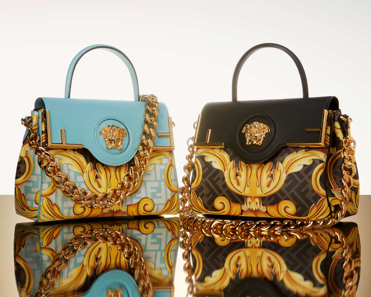 FENDACE NEW 2022 FENDI VERSACE FF MEDUSA EMBELLISHED SUNSHINE TOTE