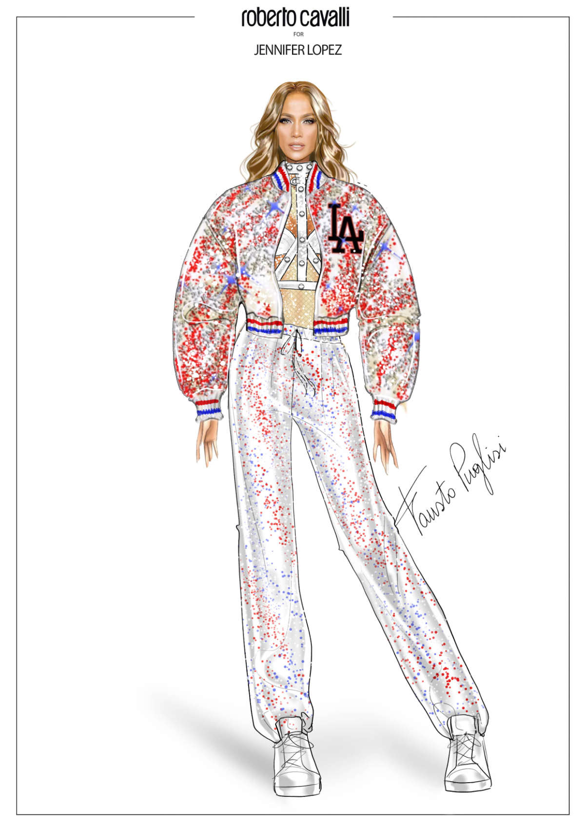 Jennifer Lopez In Custom Roberto Cavalli At Dodgers Foundation Blue Diamonds Gala