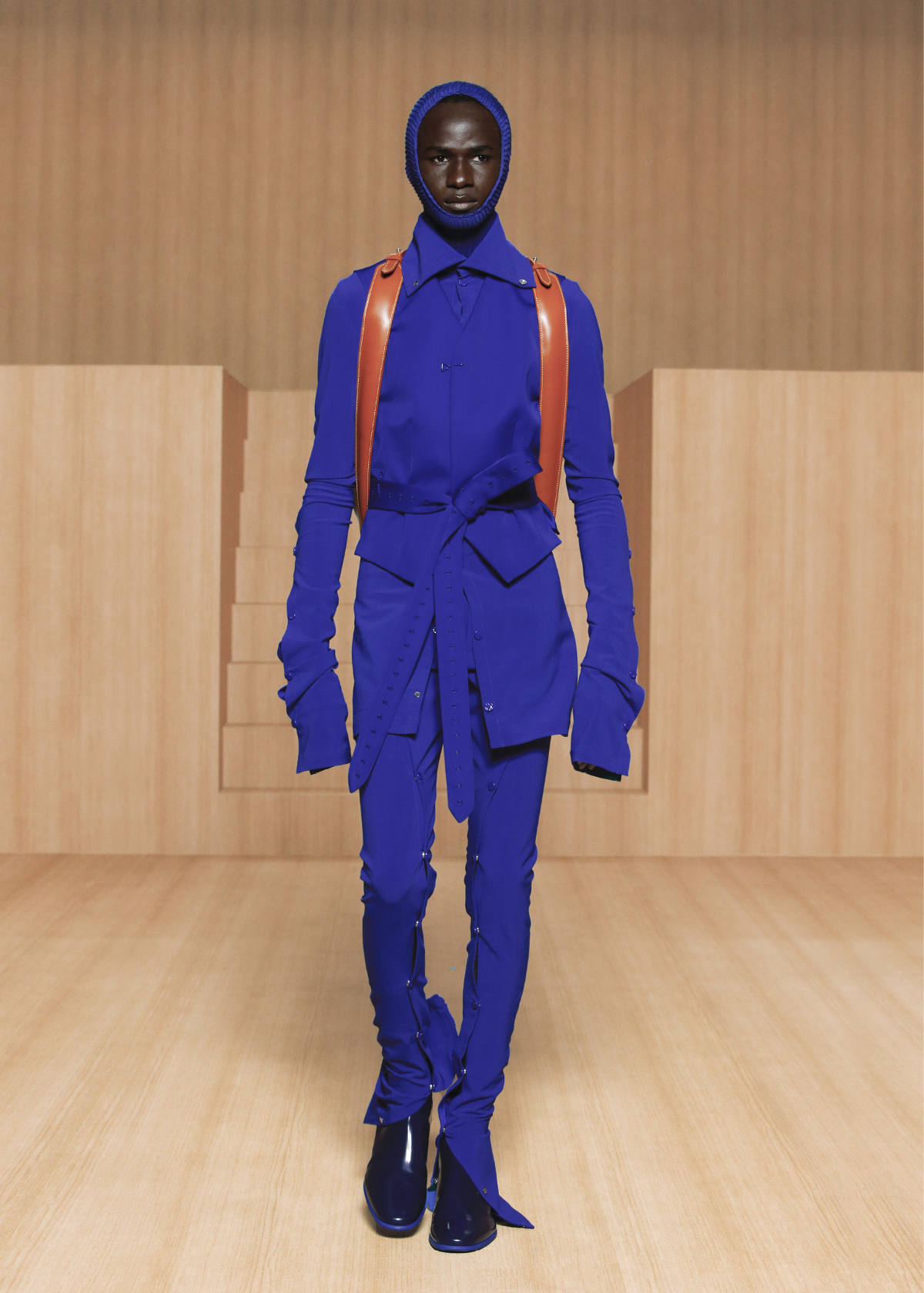 Louis Vuitton X Amen Break 2021 Blue Silk Half-zip Shirt - XLARGE