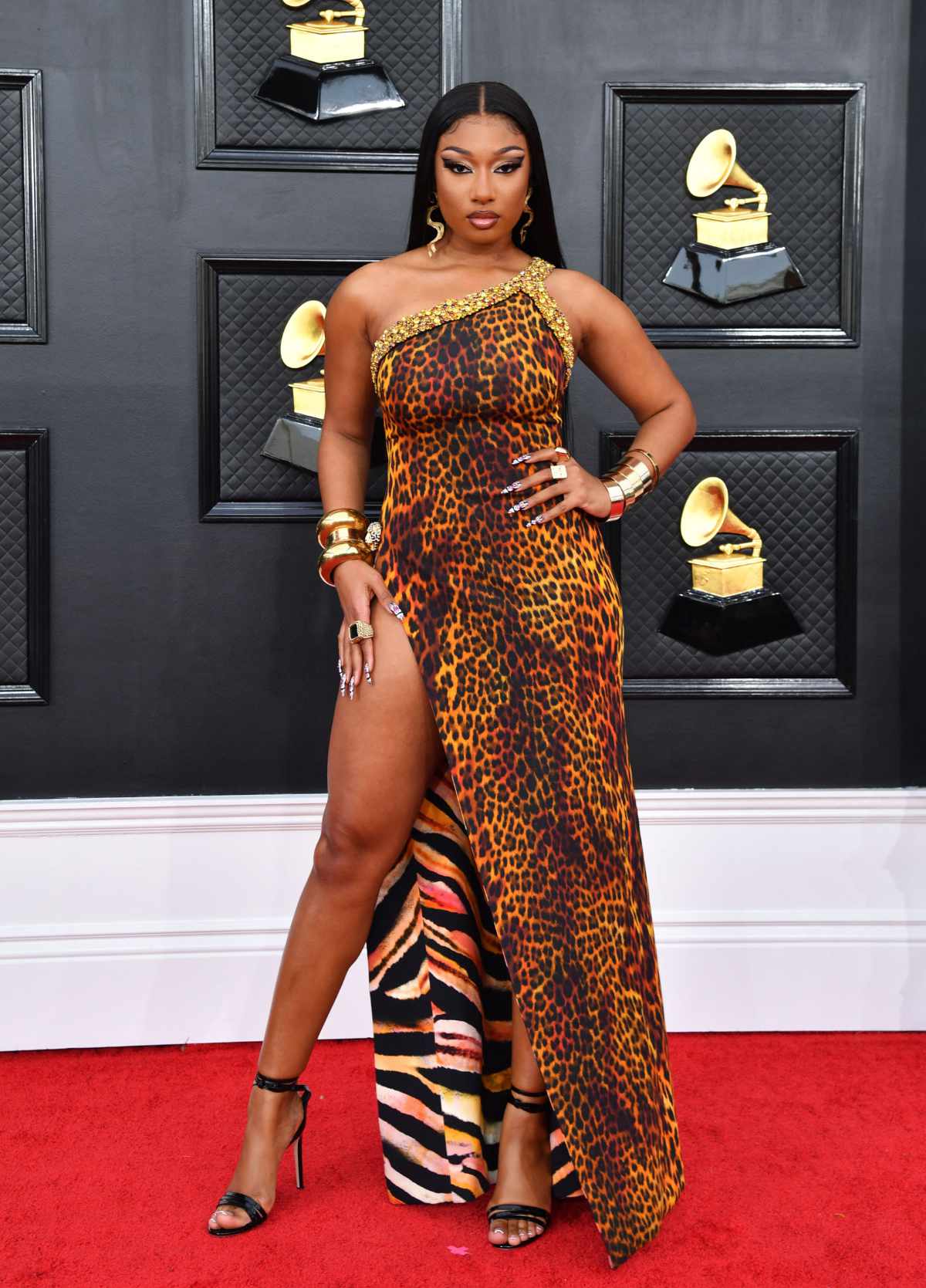 Megan Thee Stallion In Custom Roberto Cavalli At The 64th Annual Grammy Awards In Los Angeles