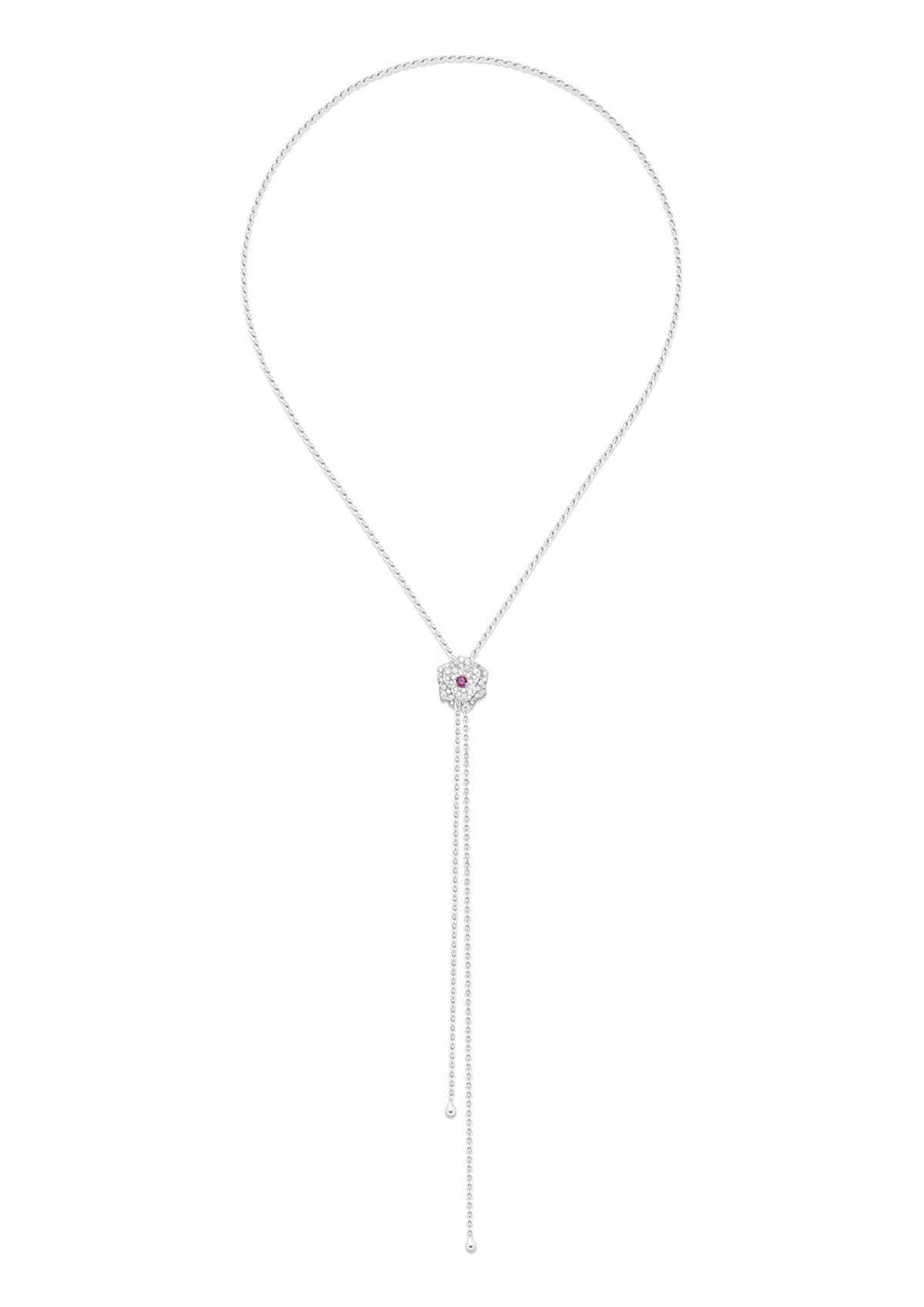 Bloom Medium Flower Dark Pink Sapphire Necklace in Rose Gold