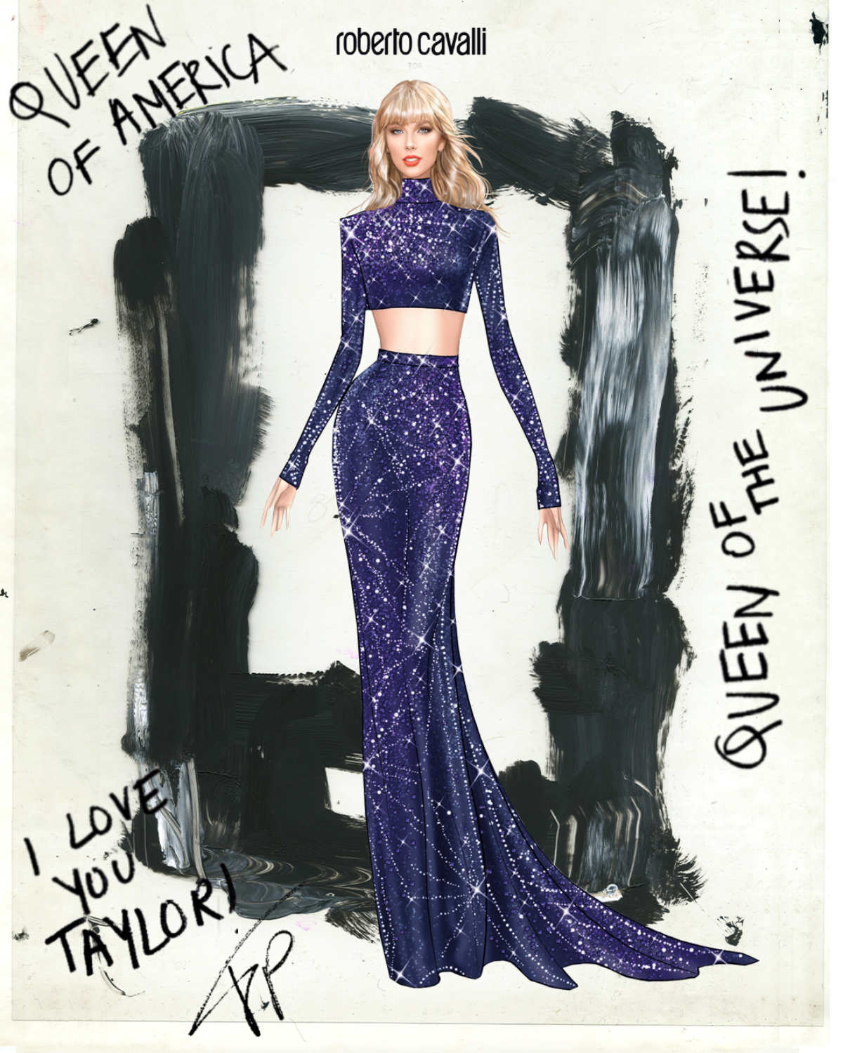 Taylor Swift In Custom Roberto Cavalli At The 65th Annual Grammy Awards