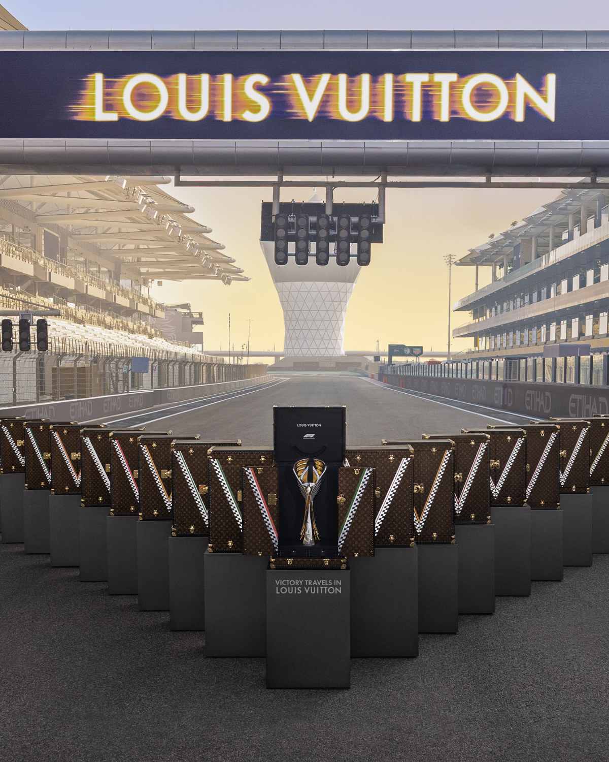 Louis Vuitton Presents All 24 F1 Trophy Trunks On Abu Dhabi Grid